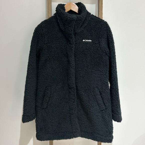 Columbia Jackets & Blazers - Columbia Black Teddy long Jacket Button Closure Cozy Women Size S NWT